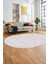 Şık Sade Modern Desenli Dijital Kaymaz Yıkanabilir Oval Yolluk Salon Halısı O-Modern-72-Krem 2