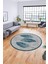 Baskılı Kaymaz Yıkanabilir Modern Yaprak Desen Yuvarlak Mutfak Salon Halısı Y-Modern-41-Mavi 3