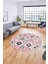Baskılı Kaymaz Yıkanabilir Etnik Modern Yuvarlak Mutfak Halısı Salon Halısı Y-Modern-60-Pembe 2