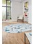 Modern Desen Özel Tasarım Dijital Kaymaz Yıkanabilir Oval Yolluk Salon Halısı O-Modern-82-Mavi 3