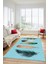 Yaprak Desen Baskılı Kaymaz Taban Yıkanabilir Modern Yolluk Salon Halısı MODERN-114-MAVİ 4