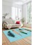Yaprak Desen Baskılı Kaymaz Taban Yıkanabilir Modern Yolluk Salon Halısı MODERN-114-MAVİ 5