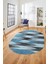 Renkli Desen Baskılı Kaymaz Taban Yıkanabilir Modern Oval Yolluk Salon Halısı O-MODERN-104-MAVİ 3