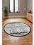 3D Kaymaz Yıkanabilir Şık Kilim Desen Yuvarlak Mutfak Halısı Salon Halısı Y-Modern-68-Gri 3