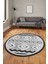 3D Kaymaz Yıkanabilir Şık Kilim Desen Yuvarlak Mutfak Halısı Salon Halısı Y-Modern-68-Gri 4