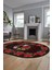 Modern Çiçek Dijital Kaymaz Yıkanabilir Oval Yolluk Mutfak Salon Halısı O-Modern-21-Bordo 3