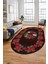 Modern Çiçek Dijital Kaymaz Yıkanabilir Oval Yolluk Mutfak Salon Halısı O-Modern-21-Bordo 4