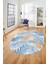 Yapraklı Baskılı Kaymaz Taban Yıkanabilir Modern Oval Yolluk Salon Halısı O-Modern-98-Mavi 3