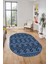 Sade Desen Özel Tasarım Dijital Kaymaz Yıkanabilir Oval Yolluk Salon Halısı O-Modern-87-Mavi 2