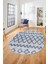 Modern Kilim Desen Dijital Kaymaz Yıkanabilir Oval Yolluk Mutfak Salon Halısı O-Modern-92-Mavi 3