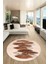 Baskılı Kaymaz Taban Yıkanabilir Yaprak Desenli Mutfak Yuvarlak Salon Halısı Y-Modern-08-Kahve 2