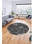 Çiçekli Modern Desen Dijital Kaymaz Yıkanabilir Yuvarlak Mutfak Salon Halısı Y-Modern-15-Antrasit 5