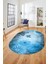 Baskılı Kaymaz Taban Yıkanabilir Modern Oval Yolluk Mutfak Salon Halısı O-MODERN-109-MAVİ 2