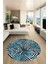 Yaprak Desen Baskılı Kaymaz Taban Yıkanabilir Modern Yuvarlak Salon Halısı Y-MODERN-100-MAVİ 4
