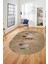 Yaprak Desenli Baskılı Kaymaz Taban Yıkanabilir Oval Yolluk Salon Halısı O-MODERN-115-KAHVE 2