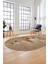 Yaprak Desenli Baskılı Kaymaz Taban Yıkanabilir Oval Yolluk Salon Halısı O-MODERN-115-KAHVE 3
