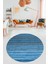 Modern Kilim Desenli Dijital Kaymaz Yıkanabilir Yuvarlak Mutfak Salon Halısı Y-Modern-17-Mavi 3