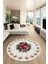 Modern Çiçek Desenli Dijital Kaymaz Yıkanabilir Yuvarlak Mutfak Salon Halısı Y-Modern-20-Beyaz 1