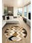 Etnik Modern Desen Dijital Kaymaz Yıkanabilir Yuvarlak Mutfak Salon Halısı Y-Modern-24-Kahve 1