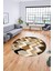 Etnik Modern Desen Dijital Kaymaz Yıkanabilir Yuvarlak Mutfak Salon Halısı Y-Modern-24-Kahve 4