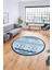 3D Kaymaz Yıkanabilir Şık Kilim Desen Yuvarlak Mutfak Halısı Salon Halısı Y-Modern-68-Mavi 1
