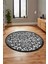 Modern Klasik Desen Dijital Kaymaz Yıkanabilir Yuvarlak Mutfak Salon Halısı Y-Modern-32-Gri 5