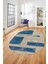 Baskılı Kaymaz Taban Yıkanabilir Modern Oval Yolluk Mutfak Salon Halısı O-Modern-93-Mavi 3