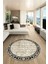 Çerçeveli Baskılı Kaymaz Taban Yıkanabilir Yuvarlak Mutfak Salon Halısı Y-MODERN-118-BEJ 3