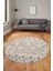 Baskılı Kaymaz Yıkanabilir Şık Kilim Desen Yuvarlak Mutfak Halısı Salon Halısı Y-Modern-67-Bej 4