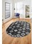 Etnik Baskılı Kaymaz Taban Yıkanabilir Modern Oval Yolluk Salon Halısı O-Modern-99-Antrasit 3