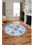 Etnik Modern Desenli Dijital Kaymaz Yıkanabilir Yuvarlak Mutfak Salon Halısı Y-Modern-14-Mavi 1