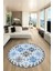 Etnik Modern Desenli Dijital Kaymaz Yıkanabilir Yuvarlak Mutfak Salon Halısı Y-Modern-14-Mavi 2