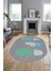 Kaktüs Desen Baskılı Kaymaz Taban Yıkanabilir Modern Oval Yolluk Salon Halısı O-MODERN-106-TURKUAZ 4