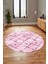 Baskılı Kaymaz Yıkanabilir Kilim Desen Yuvarlak Mutfak Halısı Salon Halısı Y-Modern-57-Pembe 4