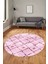 Baskılı Kaymaz Yıkanabilir Kilim Desen Yuvarlak Mutfak Halısı Salon Halısı Y-Modern-57-Pembe 5