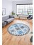 Etnik Modern Desenli Dijital Kaymaz Yıkanabilir Yuvarlak Mutfak Salon Halısı Y-Modern-14-Mavi 5