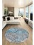 Çiçekli Modern Desen Dijital Kaymaz Yıkanabilir Yuvarlak Mutfak Salon Halısı Y-Modern-15-Mavi 2