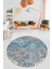Çiçekli Modern Desen Dijital Kaymaz Yıkanabilir Yuvarlak Mutfak Salon Halısı Y-Modern-15-Mavi 4