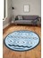 3D Kaymaz Yıkanabilir Şık Kilim Desen Yuvarlak Mutfak Halısı Salon Halısı Y-Modern-68-Mavi 4