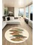 Baskılı Kaymaz Taban Yıkanabilir Yaprak Desenli Mutfak Yuvarlak Salon Halısı Y-Modern-08-Krem 2