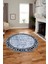 Çerçeveli Baskılı Kaymaz Taban Yıkanabilir Yuvarlak Mutfak Salon Halısı Y-MODERN-118-MAVİ 2