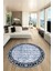 Çerçeveli Baskılı Kaymaz Taban Yıkanabilir Yuvarlak Mutfak Salon Halısı Y-MODERN-118-MAVİ 3