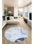 Yaprak Desen Modern Tasarım Kaymaz Yıkanabilir Yuvarlak Mutfak Salon Halısı Y-Modern-79-Mavi 5