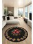Modern Çiçek Desenli Dijital Kaymaz Yıkanabilir Yuvarlak Mutfak Salon Halısı Y-Modern-20-Antrasit 1
