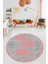 Baskılı Kaymaz Yıkanabilir Modern Yaprak Desen Yuvarlak Mutfak Salon Halısı Y-Modern-41-Pembe 2