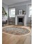 Etnik Desen Baskılı Kaymaz Taban Yıkanabilir Modern Oval Yolluk Salon Halısı O-MODERN-113-BEJ 5