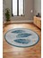 Baskılı Kaymaz Yıkanabilir Modern Yaprak Desen Yuvarlak Mutfak Salon Halısı Y-Modern-41-Mavi 5