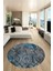 Modern Desen Dijital Kaymaz Yıkanabilir Yuvarlak Mutfak Salon Halısı Y-Modern-90-Mavi 5