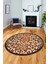 Modern Klasik Desen Dijital Kaymaz Yıkanabilir Yuvarlak Mutfak Salon Halısı Y-Modern-32-Kahve 4