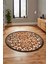 Modern Klasik Desen Dijital Kaymaz Yıkanabilir Yuvarlak Mutfak Salon Halısı Y-Modern-32-Kahve 5